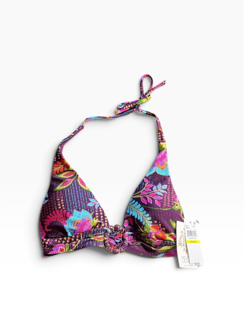 BECCA O ring middle halter bikini swim top size Medium $88 NWT